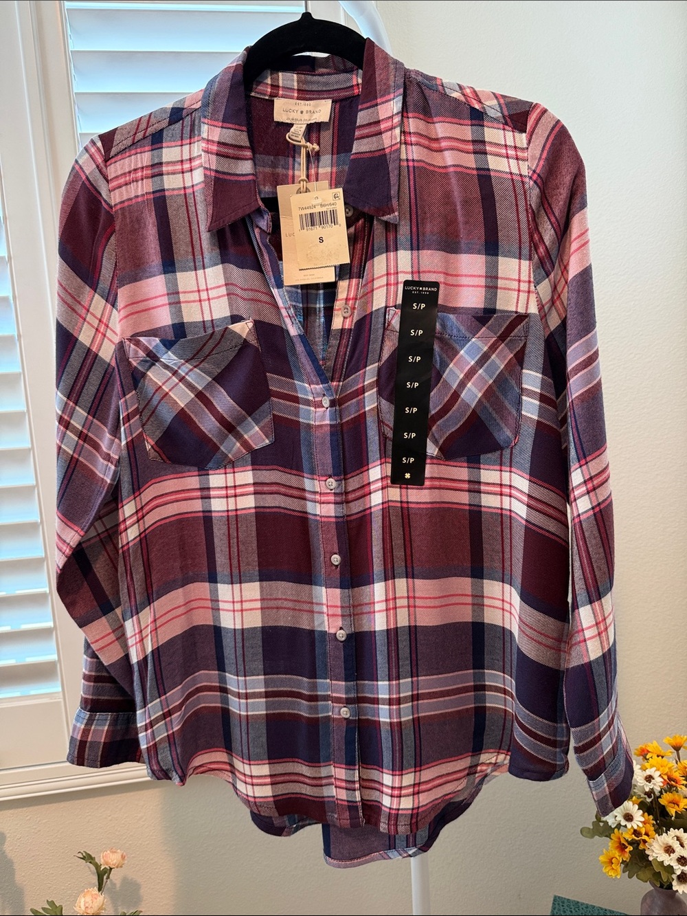 Lucky Brand Plaid Button-Up Shirt - Pink & Navy  NWT Size Small